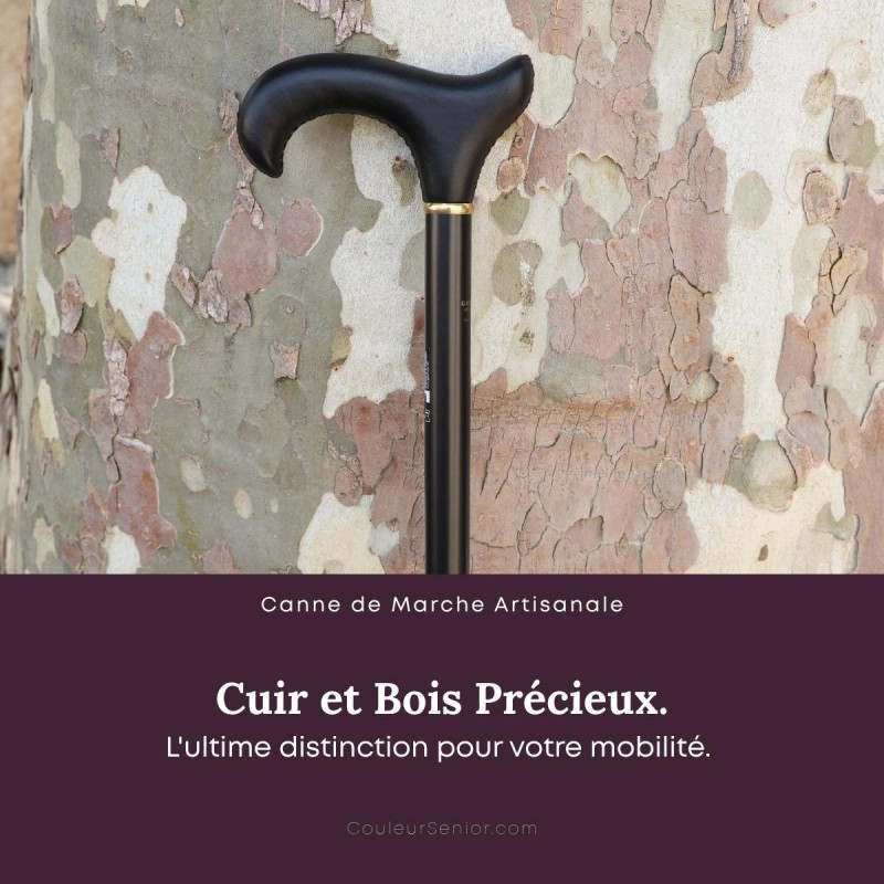Profil de la poignée Derby ergonomique en cuir noir pour un appui stable et confortable