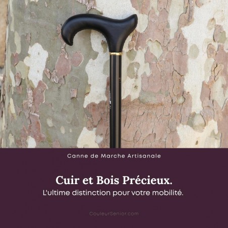 Profil de la poignée Derby ergonomique en cuir noir pour un appui stable et confortable