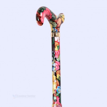 Anneau en laiton doré sous la poignée de la canne de marche pliante à fleurs
