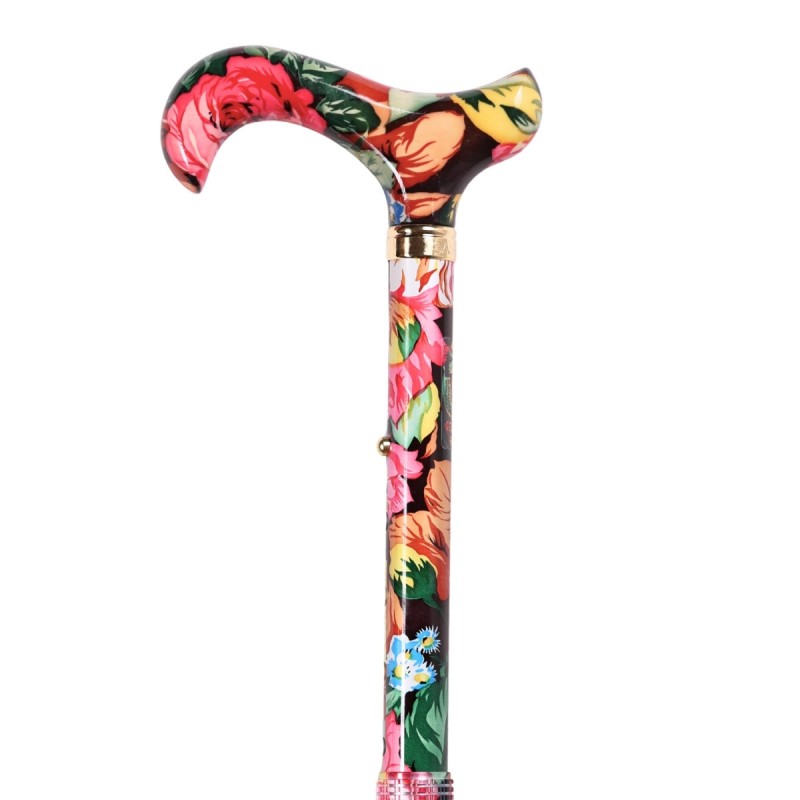 Canne de marche pliante à fleurs multicolores avec poignée Derby assortie