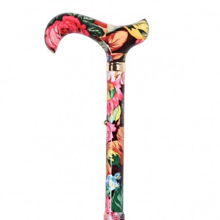 Canne de marche pliante à fleurs multicolores avec poignée Derby assortie