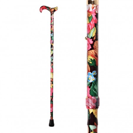 Motif floral anglais aux couleurs vives et au fini brillant sur le fût de la canne pliante