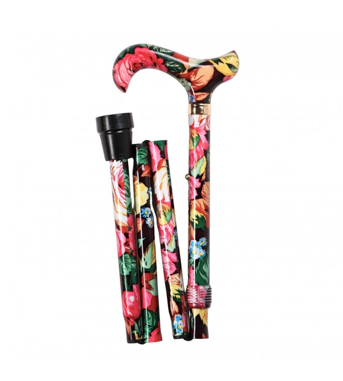 Canne de marche pliante pour femme fleurie très colorée pour femmes qui aiment les couleurs vives.