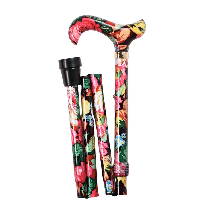 Canne de marche pliante pour femme fleurie très colorée pour femmes qui aiment les couleurs vives.