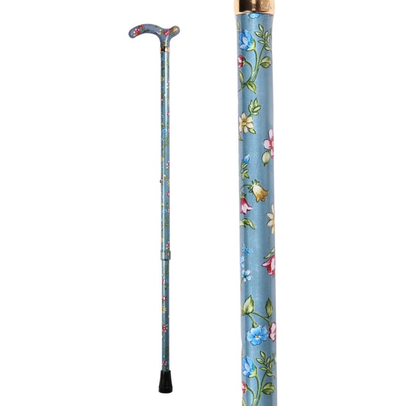 Canne de marche réglable femme à fleurs bleu glacier avec poignée Fritz