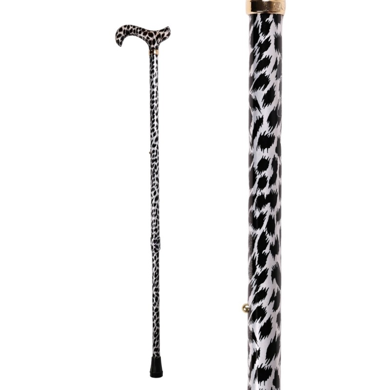 Canne de marche léopard des neiges réglable, motif blanc et gris à taches noires