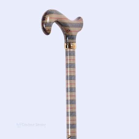 Anneau en laiton doré sous la poignée de la canne de marche réglable tartan