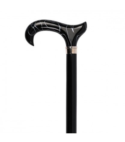 Canne de marche de luxe avec poignée Derby en méthacrylate noir et blanc. Très élégante, idéale pour homme comme pour femme.