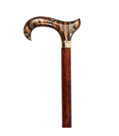 Canne de marche poignée Derby en méthacrylate caramel. Idéal pour un cadeau élégant et sobre.