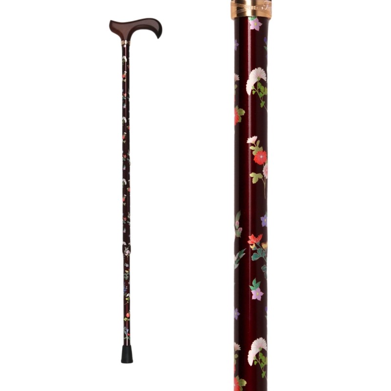Canne Kimono fleurie à hauteur réglable, idéale pour une femme élégante.