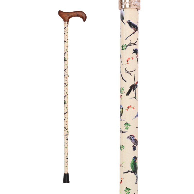 Belle canne de marche pour femme à motifs d'oiseaux. Un superbe cadeau pour un appui très robuste.