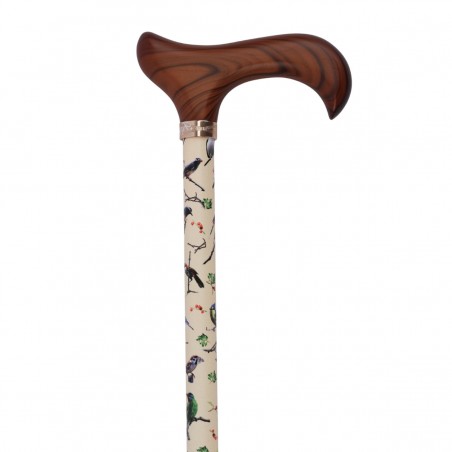 Superbe canne réglable originale, à motif d’oiseaux et à poignée en bois. Une marche sécurisée.
