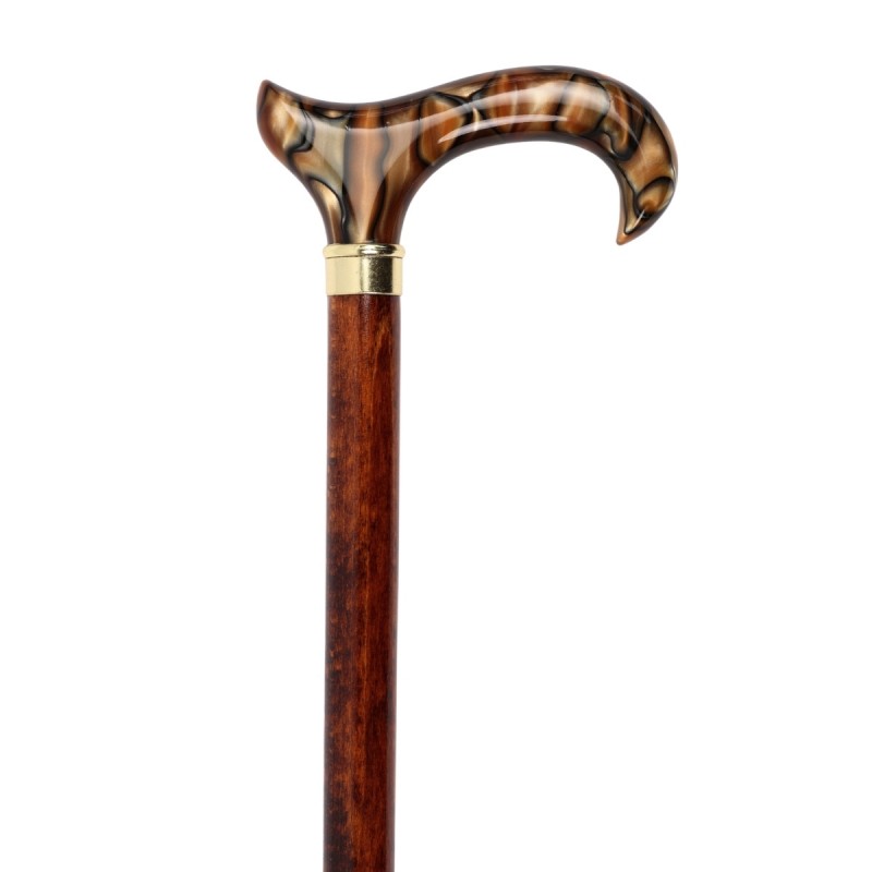 Canne de marche poignée Derby en méthacrylate caramel. Idéal pour un cadeau élégant et sobre.