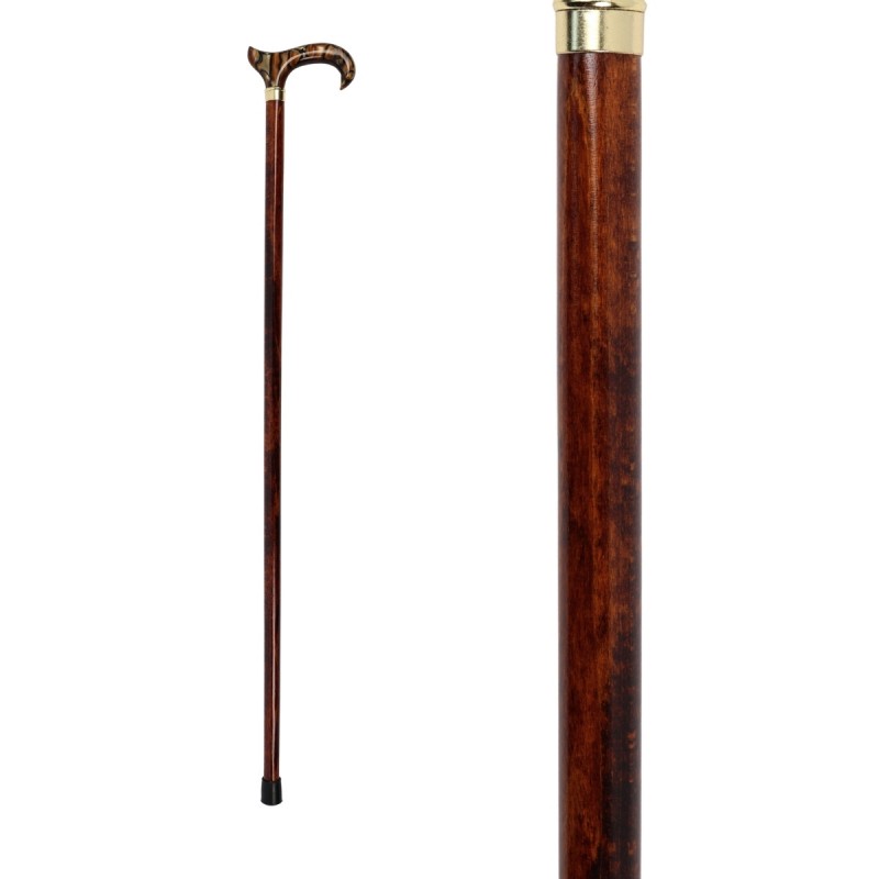 Vue complète de la canne de marche en bois, robuste et élégante, pour homme ou femme.
