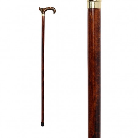 Vue complète de la canne de marche en bois, robuste et élégante, pour homme ou femme.