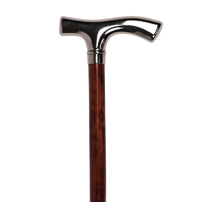 Élégante canne de marche fixe pour homme. Sécurité optimale et belle poignée marron.