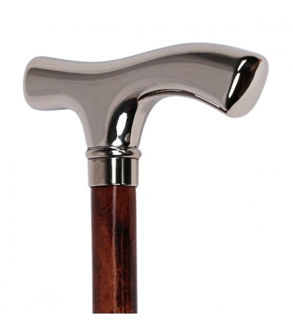 Poignée de canne en bois, finition nickelée, élégante et moderne, pour homme ou femme.