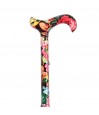 Canne de marche Roseraie pliante à fleurs multicolores avec poignée Derby assortie.