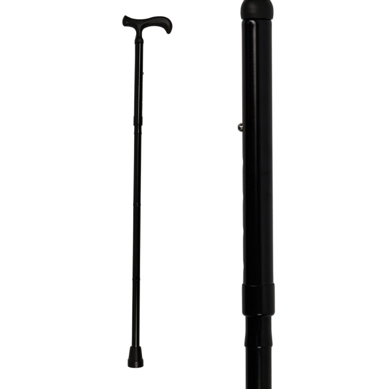 Canne de marche pliante noire, robuste et sobre pour seniors. Poignée Fritz ergonomique.