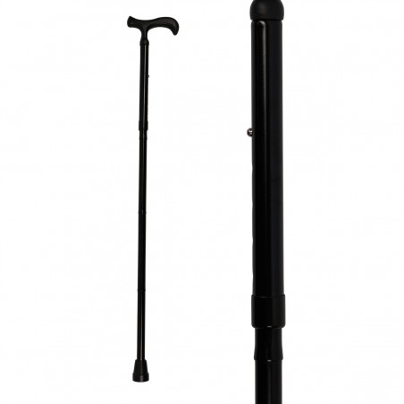 Canne de marche pliante noire, robuste et sobre pour seniors. Poignée Fritz ergonomique.