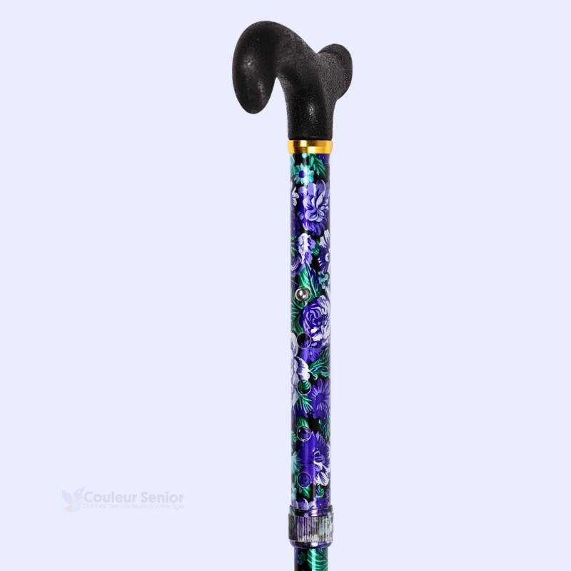 Système de réglage en hauteur de la canne colorée Éclat Violet. Facile d'utilisation pour les nouveaux utilisateurs.