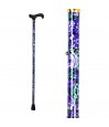 Gros plan sur le motif floral de la canne colorée Éclat Violet. Une canne de marche essentielle, féminine.