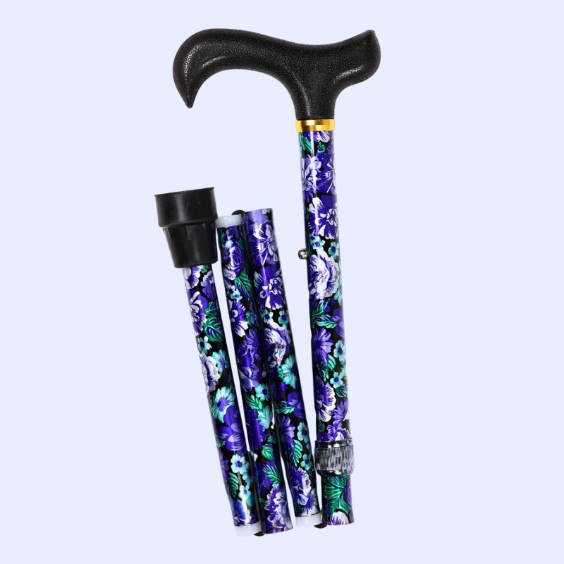 Canne pliante motif floral Éclat Violet rangée pour le voyage. La solution essentielle et abordable de Couleur Senior.