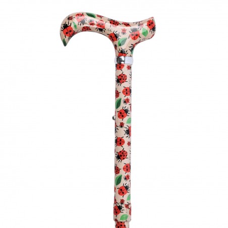 Superbe canne de marche originale femme, motif Porte-Bonheur coccinelles fantaisie