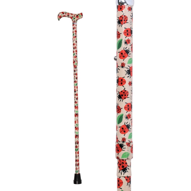 Vue complète du motif floral nature de cette canne fantaisie avec poignée Derby femme.