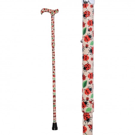 Vue complète du motif floral nature de cette canne fantaisie avec poignée Derby femme.