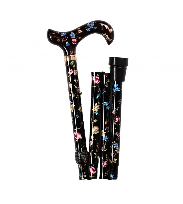 Canne de marche pliante Millefleurs pour femme, vue de face, assurant la sécurité à domicile.