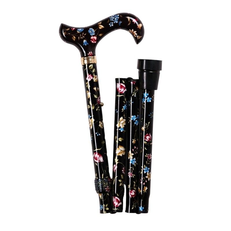 Canne de marche pliante Millefleurs pour femme, vue de face, assurant la sécurité à domicile.