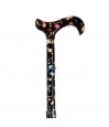 Détail supérieur de la canne Millefleurs noire sur fond sombre, pour la prévention des chutes.