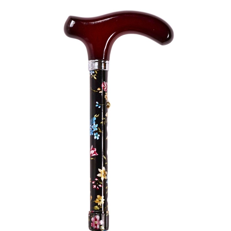 Détail supérieur de la mini canne fleurie Gastrock, élégante et idéale pour les femmes de petite taille.