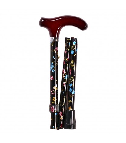 Canne de marche pliante fleurie Cottage, pour femme de petite taille. Un cadeau distingué.