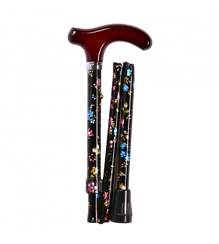 Canne de marche pliante fleurie Cottage, pour femme de petite taille. Un cadeau distingué.