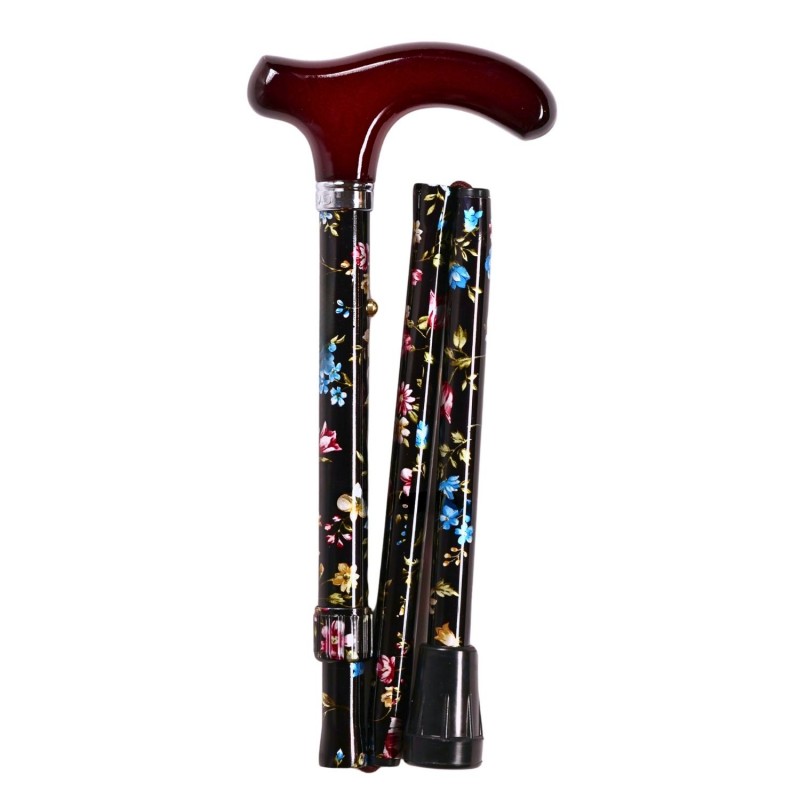 Canne de marche pliante fleurie Cottage, pour femme de petite taille. Un cadeau distingué.