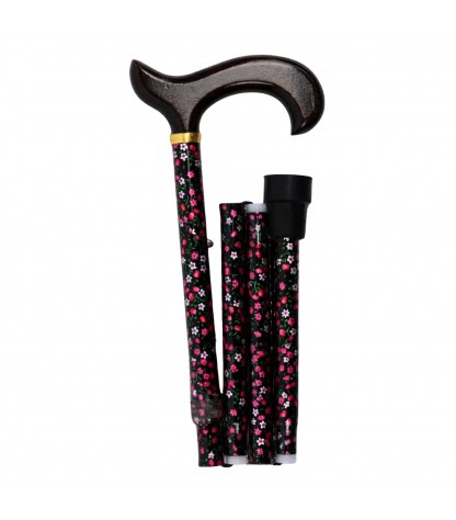 Canne de marche pliante en aluminium Nuit Fleurie, avec poignée en bois. Un beau cadeau original pour une femme.