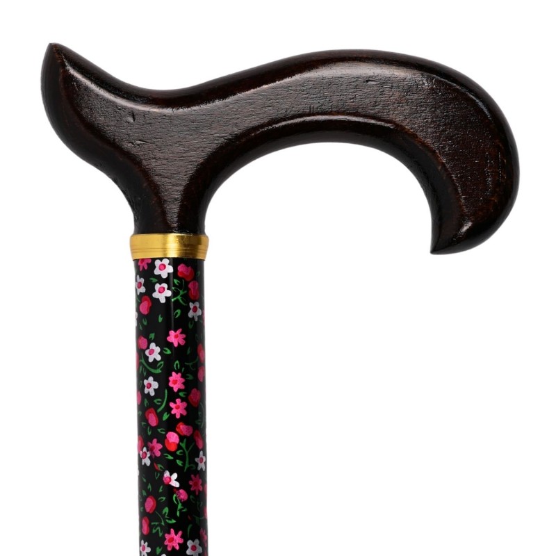 Poignée Derby marron foncé de la canne Nuit Fleurie : une idée cadeau idéale pour une femme.
