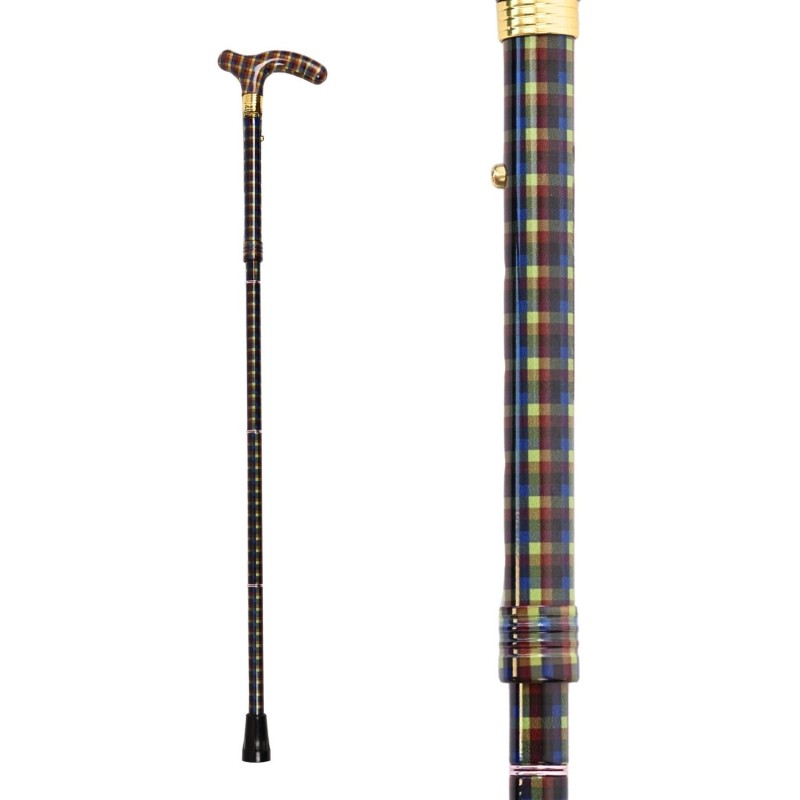 Vue d'ensemble de la canne de marche réglable Highland pour homme, en vert et marron.