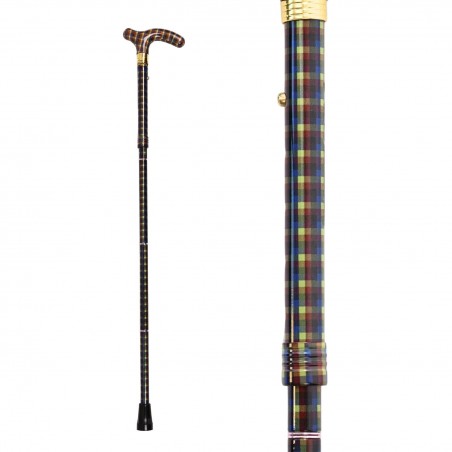 Vue d'ensemble de la canne de marche réglable Highland pour homme, en vert et marron.