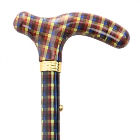 Poignée en T de canne de marche pliante, modèle Tartan Highland : un design sobre et pratique pour homme.