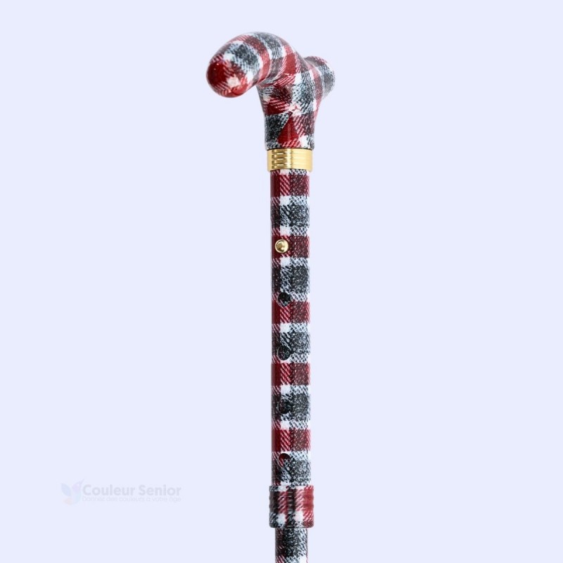 Système réglable, canne de marche Esprit Écosse, motif tartan rouge, cadeau pour homme et femme.