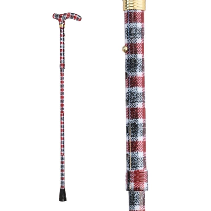 Motif tartan écossais rouge de la  canne de marche réglable Esprit Écosse avec poignée Fritz.