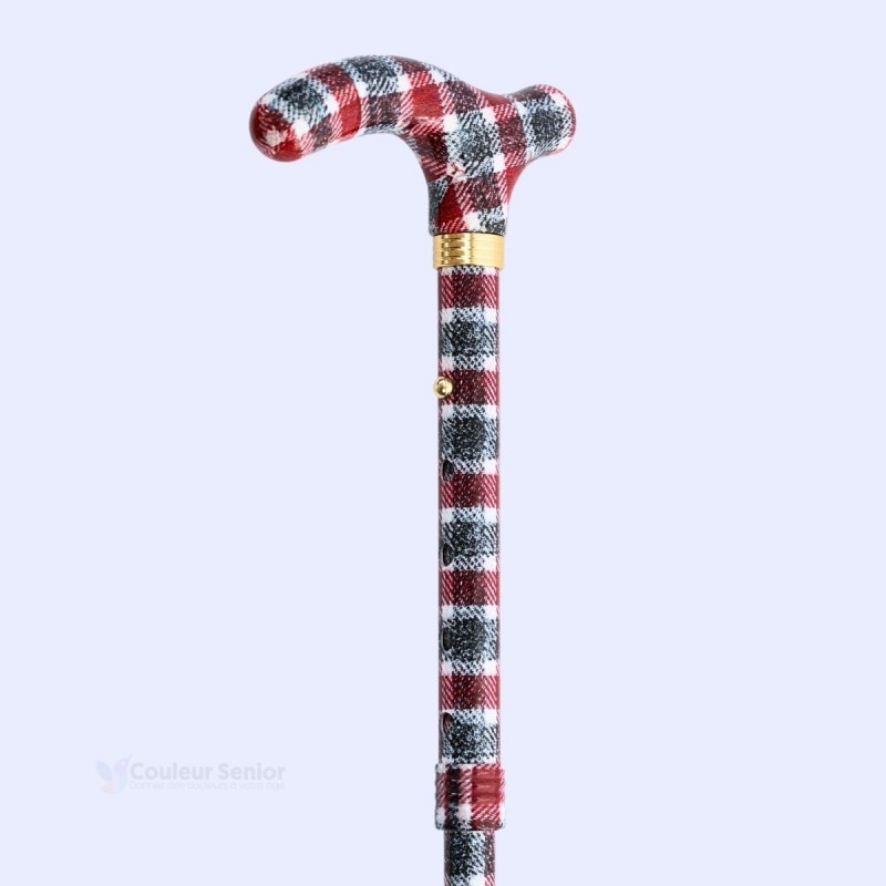 Poignée Fritz sur canne de marche Esprit Écosse homme-femme, style tartan original, et élégante