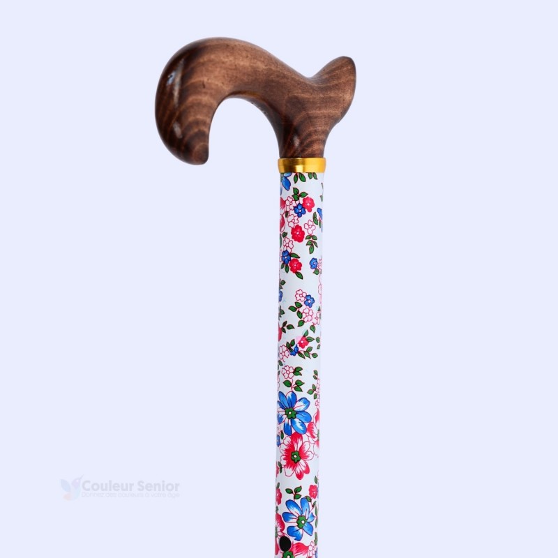 Poignée Derby en bois flammé artisanal à 45° Charme de Printemps, en aluminium, style féminin.