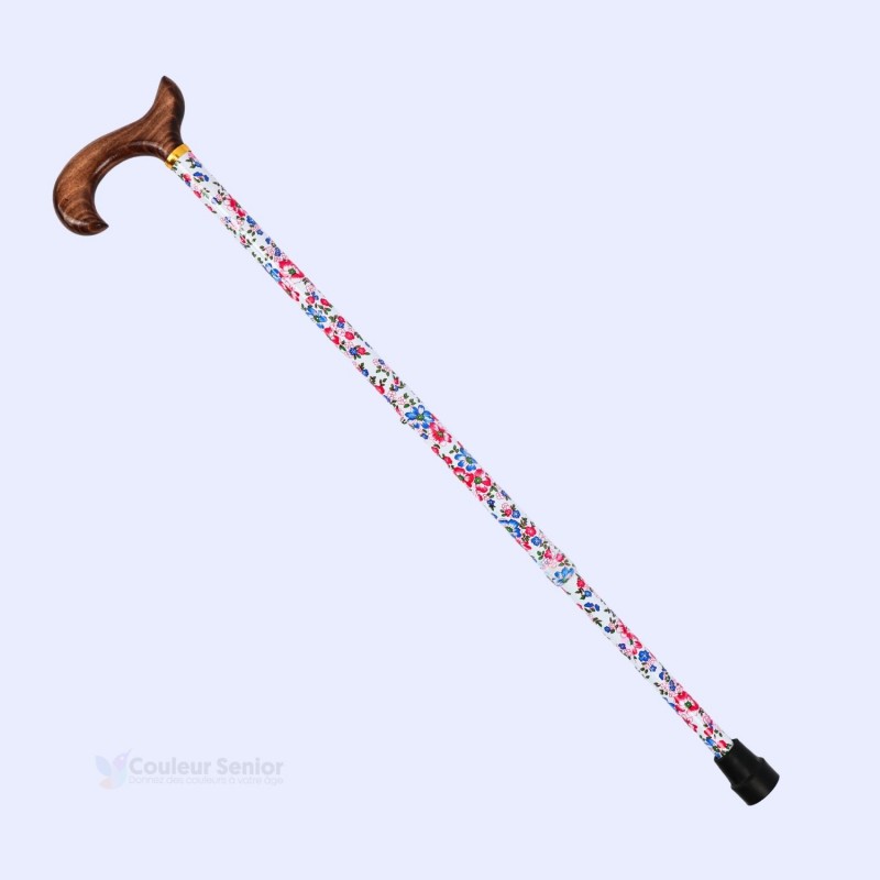 Canne Charme de Printemps en diagonale motif floral, une douce aide à la mobilité senior.