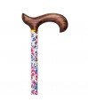 Canne de marche réglable Charme de Printemps, motif de fleurs clair, poignée en bois flammé. Idéal pour offrir comme cadeau.