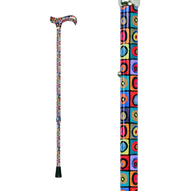 Canne de marche complète et ajustable Kandinsky Cercles, entièrement décorée de motifs géométriques.