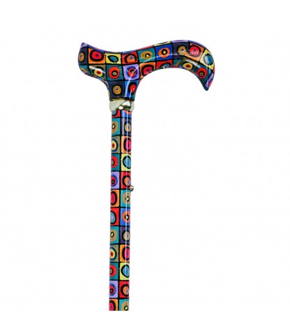 Canne de marche réglable avec poignée ergonomique et motif Kandinsky à cercles, idéale à offrir en cadeau.